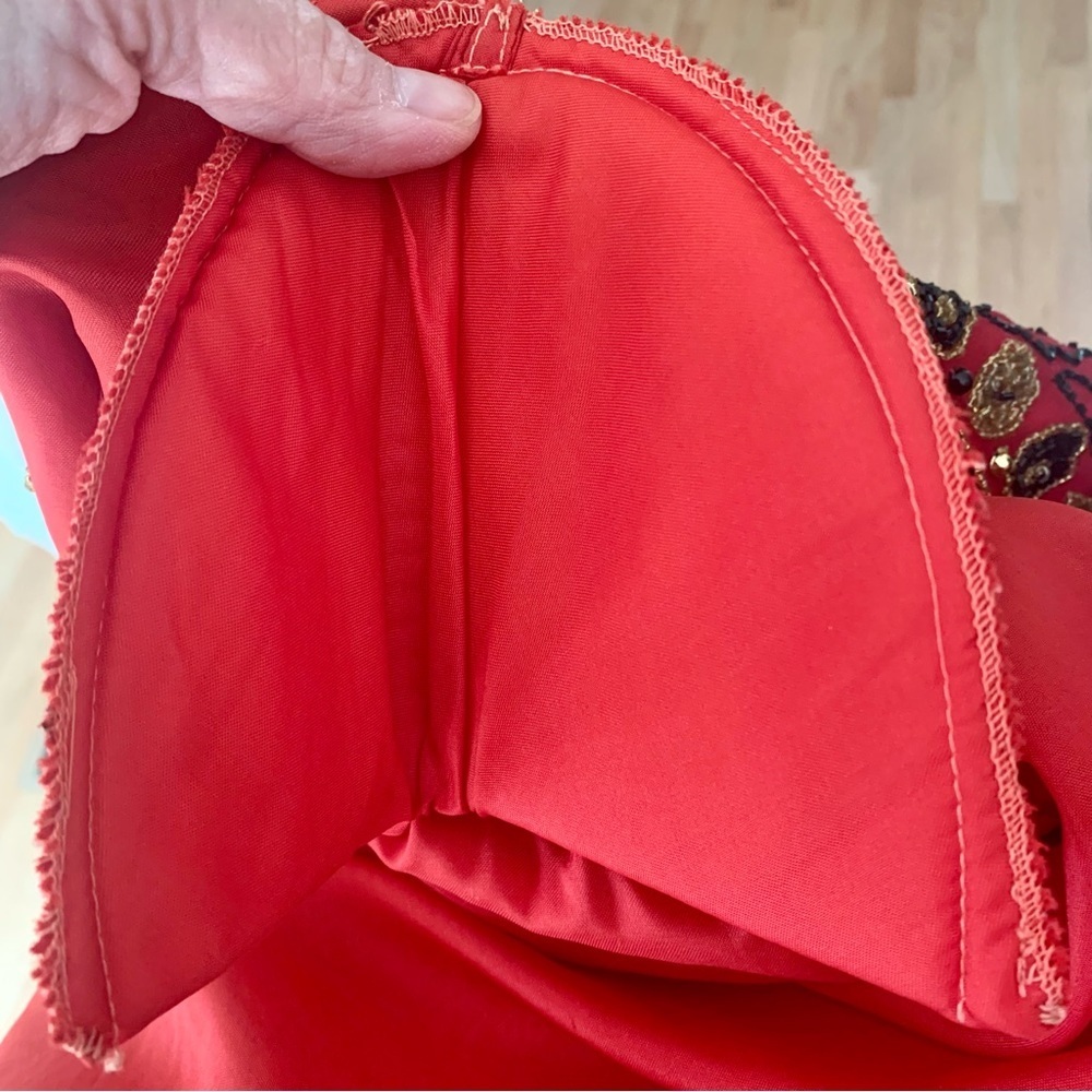 Adrianna Papell Boutique Evening Jacket Vintage 90’s Silk Beaded Red Gold 12 - Picture 13 of 16